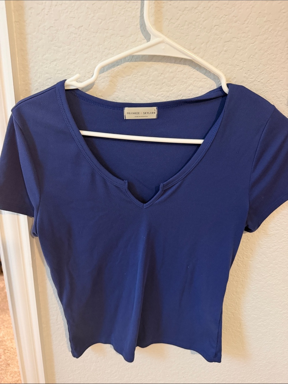 Blue Notch-Neck Short Sleeve Tee